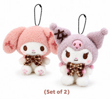 Set of 2 Kuromi My Melody Mocha Check Mascot Plush Key Chain Bag Holder Toy