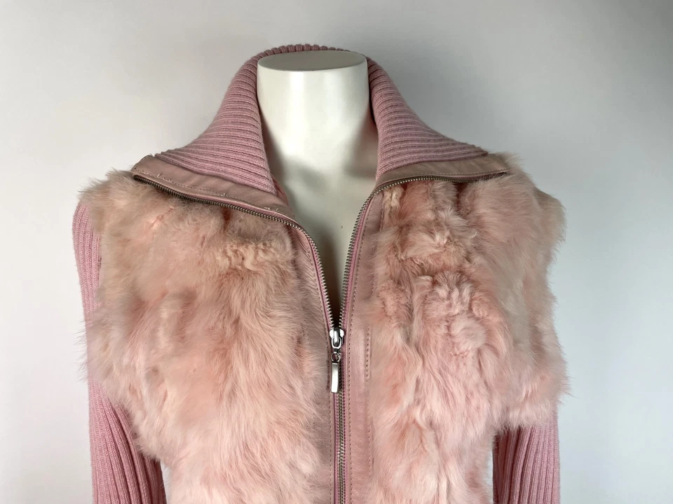 Chaqueta acanalada vintage años 70 80 rosa genuina piel de conejo busto mediano 34" HECHA EN EE. UU. Foto 2 de 4
