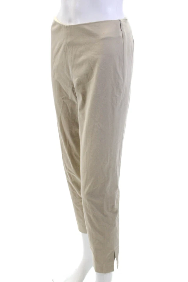 Pantalones de vestir ajustados de tiro medio con cremallera de algodón beige talla 4 Leggiadro para mujer Foto 2 de 4