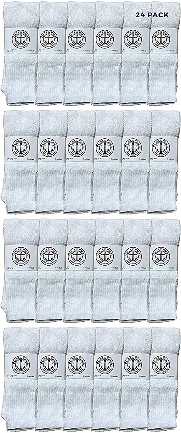 24PK 30 Inch Wholesale Men's Long Tube SocksSport Socks 10-13 (White)