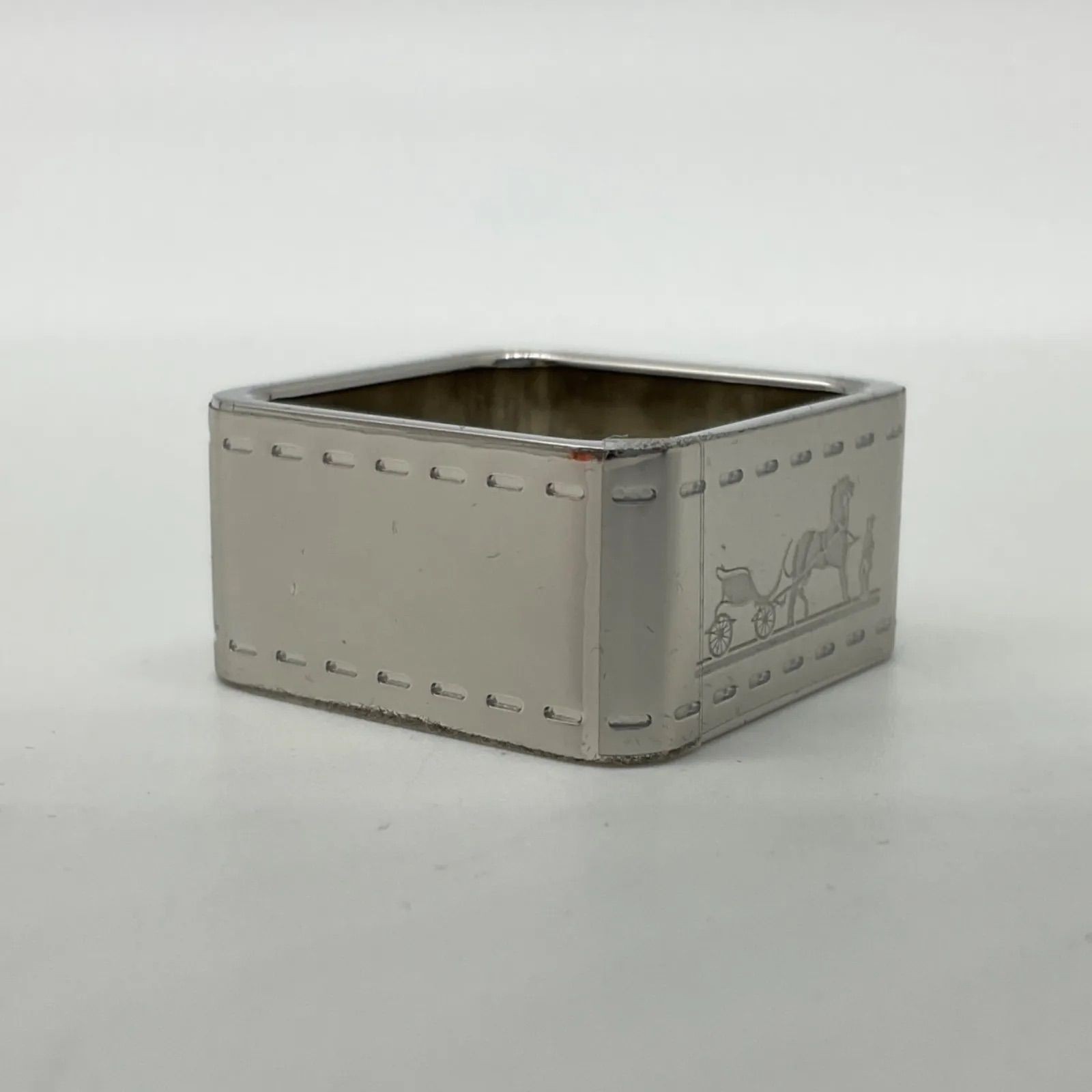 HERMES Scarf Ring Borducq Carriage Pattern Silver Plated Accessory Jewelry Small