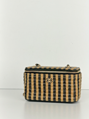 Chanel Classic Vanity Case with Chain Striped Raffia and Jute