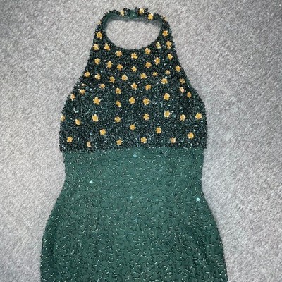 Sean Collection 100% Silk Beaded Gown M Green 3D Floral Bodice Vintage 90s  Prom | eBay