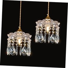 Brass Vintage Glass Pendant Light - Crystal Pendant Lights - Kitchen 2-Pack