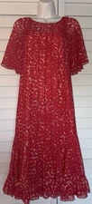 Teri Jon by Rickie Freeman Midi Dress Gown Pink Red Ruffle Summer Dress Size 6