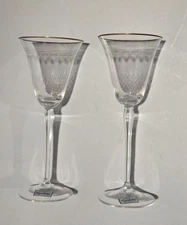 Vintage Bohemia Crystalex Crystal Hand Made Gold Rim 5" Stem Wine Glasses