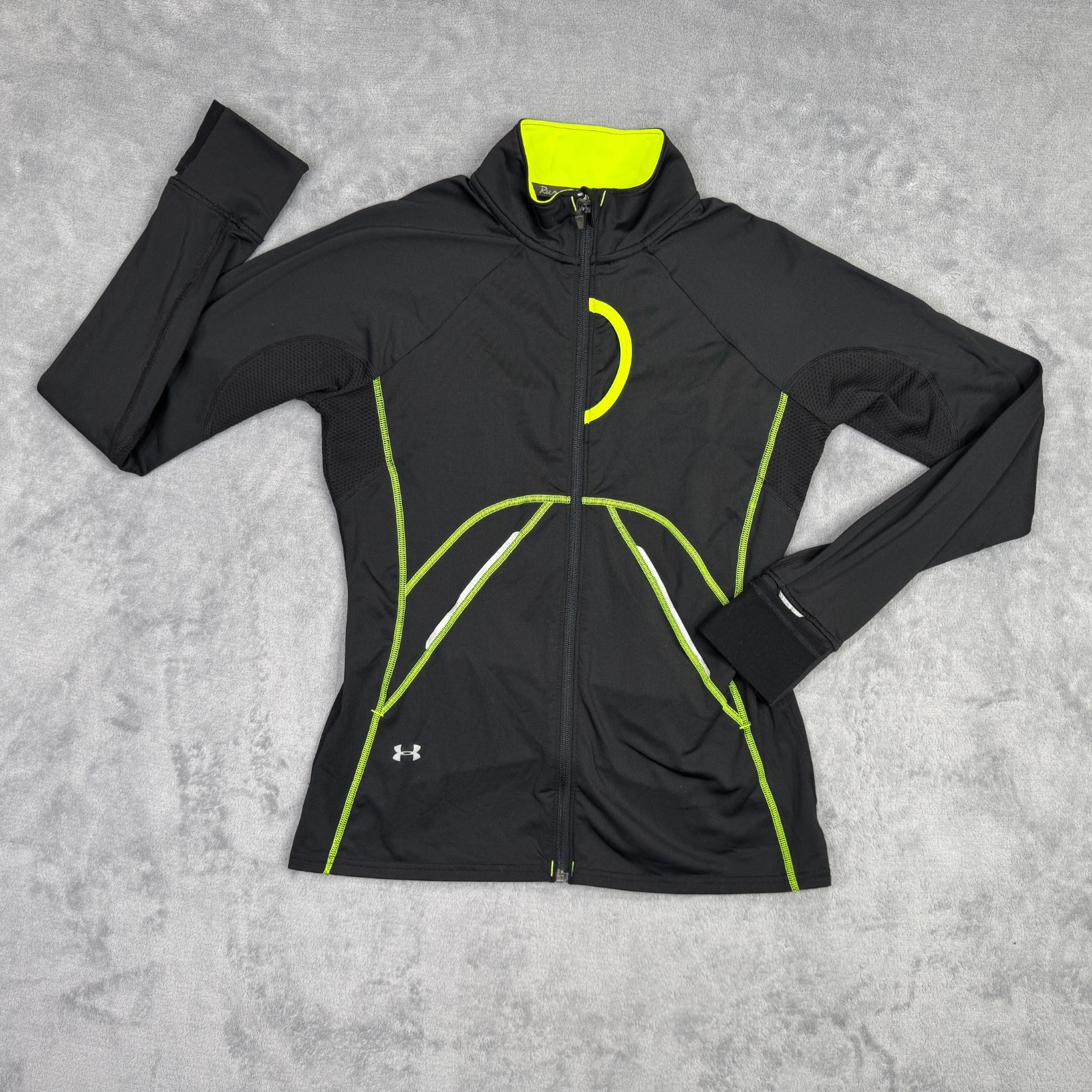 Under Armour Run Jacket Womens S Black Cold Gear Semi Fitted Full Zip 1222008 thumbnail 12