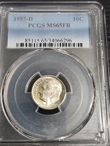 1957-D PCGS MS65FB Silver Uncirculated Roosevelt Dime Light Tone Free Shipping