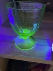 Vintage Uranium Depression Glass Goblet 4 1/2 Tall 3 1/4 Across. 10 Ounces Tall