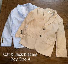 Cat  Jack Boys Blazer Lot 2pc Size 4 Beige Solid  Blue Striped Lined