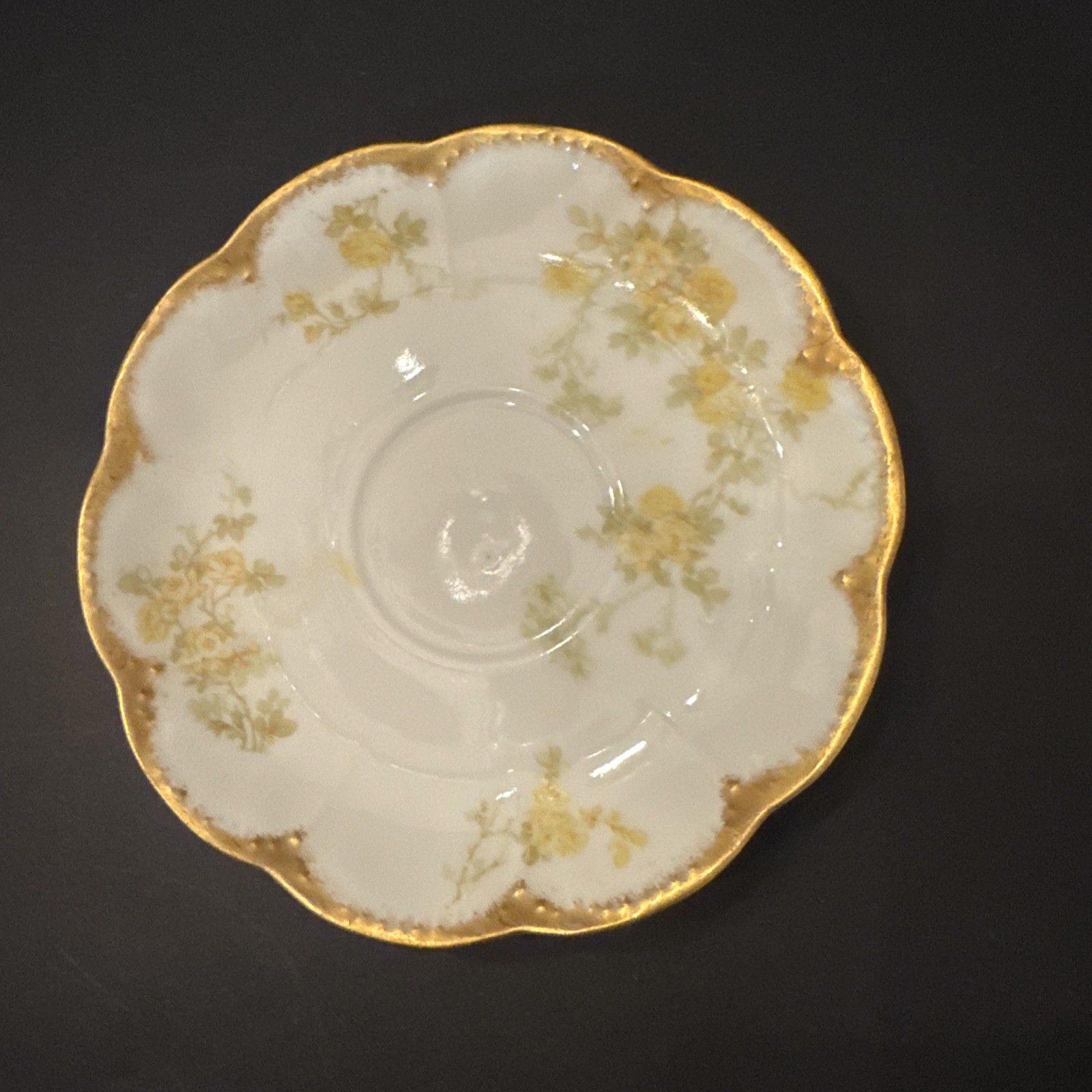 Antique Haviland Limoges Saucer – Yellow Green Floral, Gold Trim, France