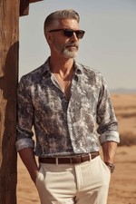 Barabas Men's Graphical Print Gold Pin Stripe Long Sleeve Shirts 4B64