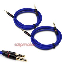 NEW 2X 4FT 3.5MM AUX M/M AUDIO CABLE BLUE FOR LG OPTIMUS G2 L9 HTC ONE MOTO X G
