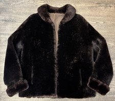 VTG Chocolate Brown Genuine Mouton Fur Coat Cuffed Teddy Bear Small 1950's
