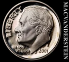 2001-S Roosevelt Dime- Silver- Choice Gem Proof Luster- No Reserve #K385