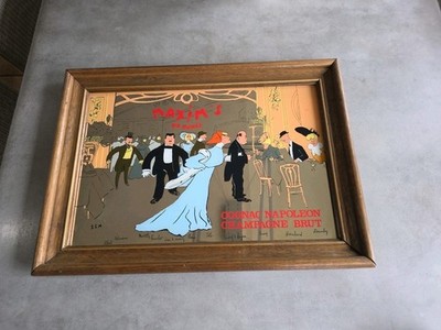 Maxim s De Paris Cognac Napoleon Champagne Brut Bar Wood Framed Mirror SEM 