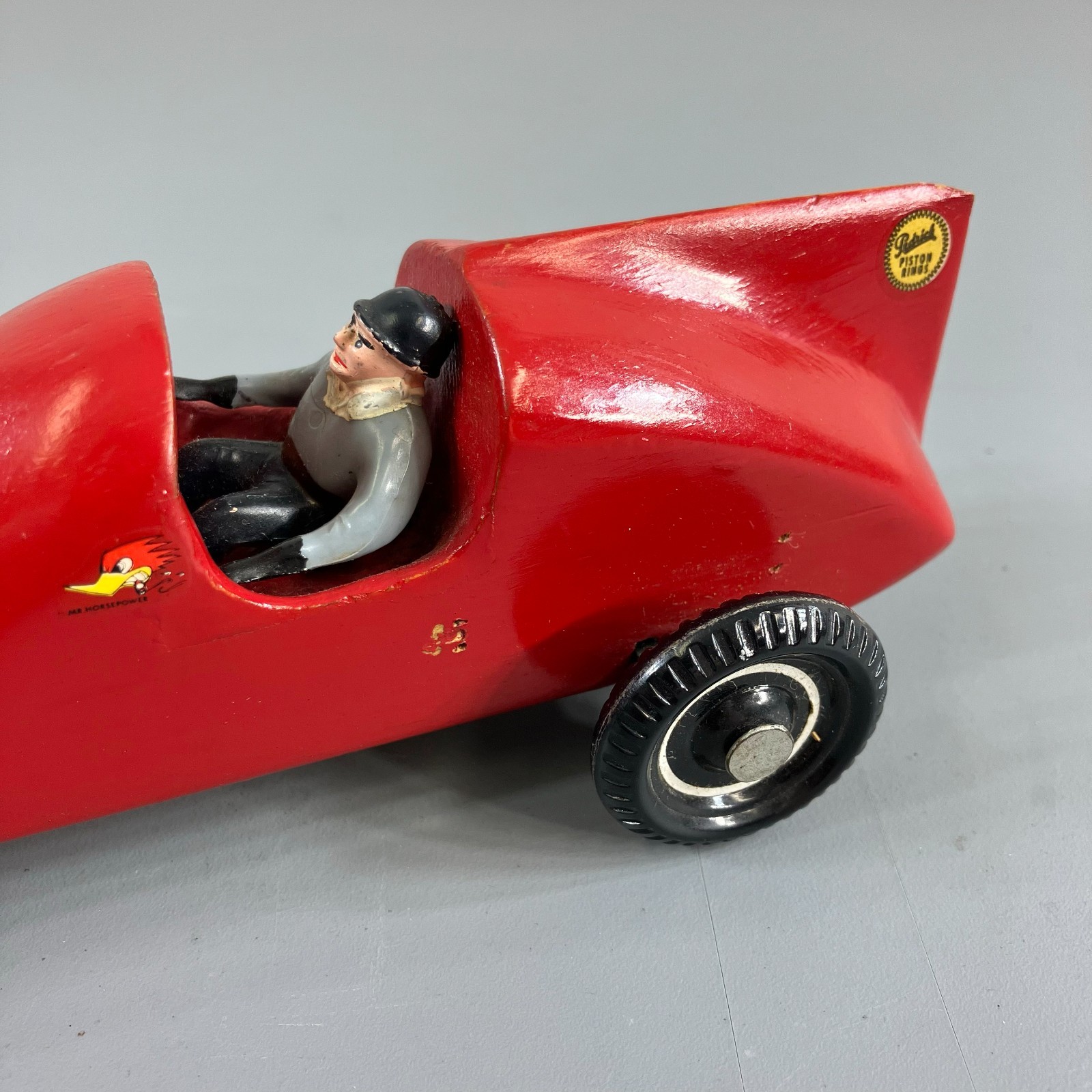 Handmade Custom Pinewood Derby Race Car Red, Vintage 1960s w Decals
