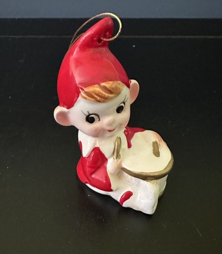 Vintage INARCO Christmas Pixie Elf Band Ornament Ceramic 2.5” Set Of 2 Japan - Picture 3 of 10