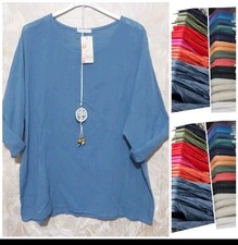 NEW LADIES ITALIAN QUIRKY LAGENLOOK COTTON LIGHTWEIGHT CASUAL  PLAIN SHORT TOP