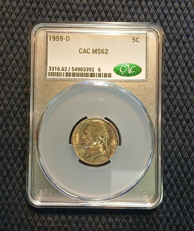 1959 D Jefferson Nickel 5¢ CAC Certified MS62 Brilliant Uncirculated