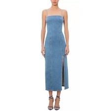 Alice + Olivia Nakisha Blue Denim Midi Dress Size 4 Stretch Bodycon MSRP $395