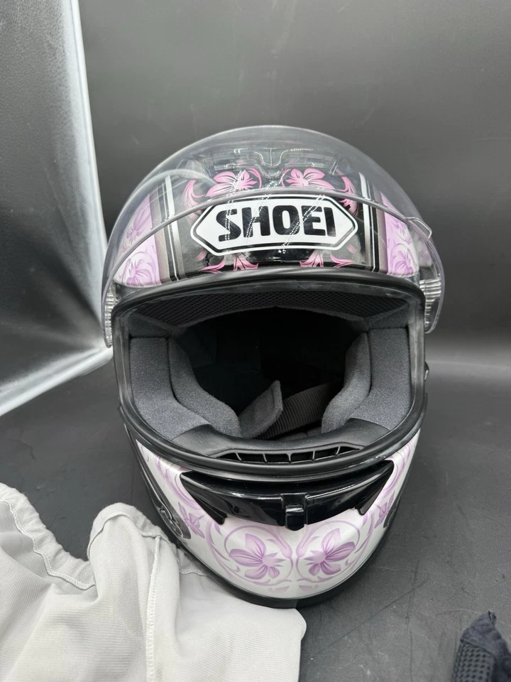 Casco de motocicleta Shoei TZ-R cara completa XS RARO diseño floral rosa USADO UNA VEZ Foto 4 de 4