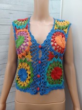 Vtg Crochet Vest Granny Square Boho Festival Sz M