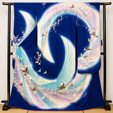 Japanese Furisode Kimono Silk Long Sleeve Robe Fabric Vintage Costume Japan
