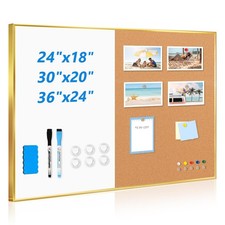 White Board Cork Board Combo, 30" x 20" Magnetic Dry Erase Whiteboard and Cor...