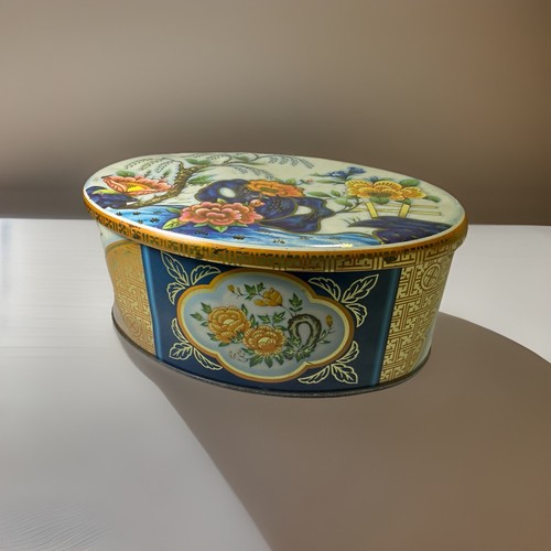 Floral Tin Canister Container Designed by Daher Made in England Oval 6” X 3”