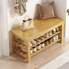 3Tier Shoe Rack Seating Bench Hallway Storage Organiser Holder Stand Bamboo USA