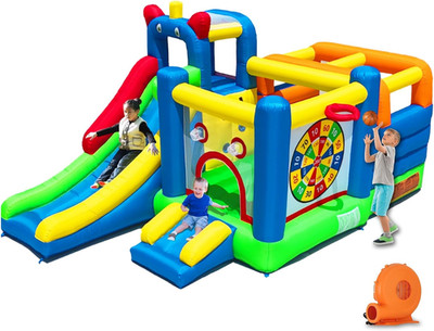 Bounce House - Inflatable Playground with Crossbar Obstacle on Large Bouncy Area