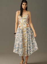 New NWT Farm Rio x Anthropologie Basque-Waist Midi Dress Women’s Small