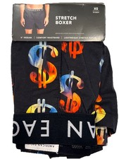 NWT AMERICAN EAGLE 4" Stretch Boxer Sz XS-XL Black Flames Dollar Signs 91