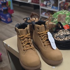 Wonder Nation Unisex Kids Tan Bootie Lace Up Synthetic Boots Size 2 Flat Heel
