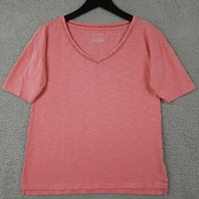 Talbots Shirt Womens XS Coral Pink V Neck Trim Elbow Sleeve Slub Top Tee Casual