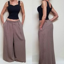 VINTAGE 80s Cross Country Woman Houndstooth Plaid Knit Wide Leg Palazzo Pants