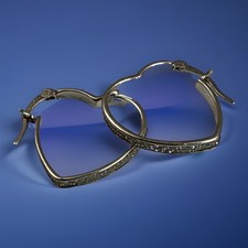 Pave Sparkle Hearts Medium Sterling Silver 925 Heart Shaped Hoops 1