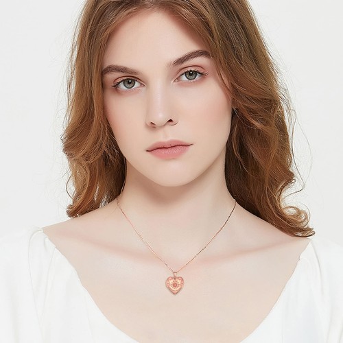 10K Solid Rose Gold Sunflower Heart Locket Necklace That Holds 2 Picture,Your... - Picture 4 of 6