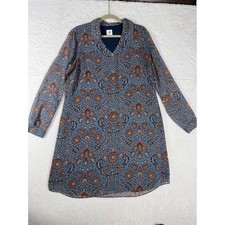Cabi Floral Damask Shift Dress Womens Medium Blue Rust Long Sleeve 3295