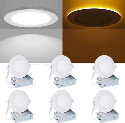 Ultra-Thin 4'' Recessed LED Ceiling Light with Night Light & Dimmable Options