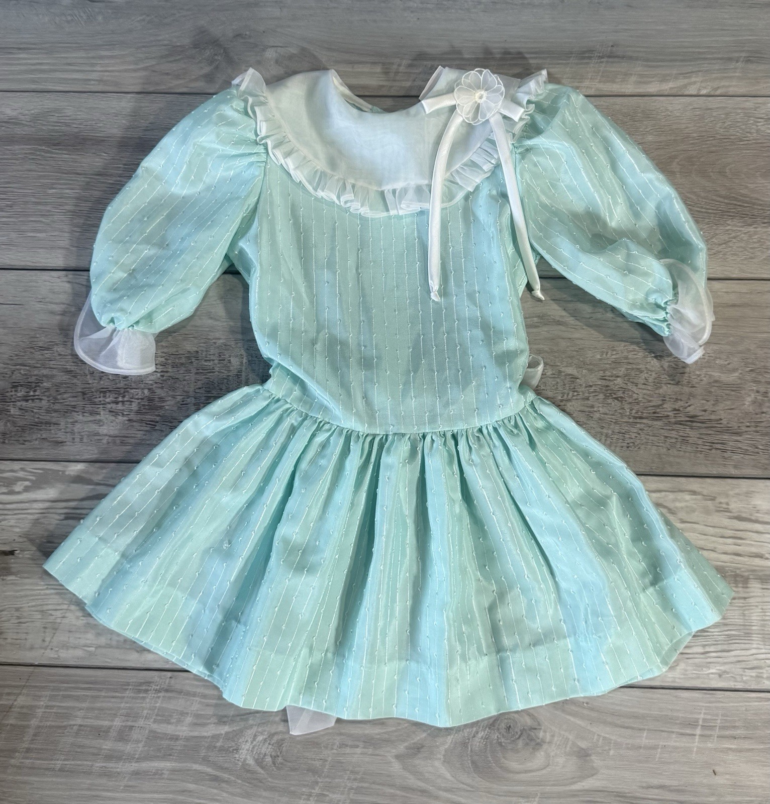 Vintage Yves Saint Laurent Dress For Girl Sz 4 Frilly Bow Collar Baby Pastel