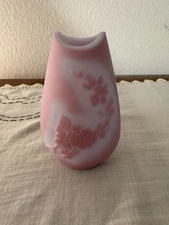 Vintage Satin Glass Etched Pink Fenton Vase Small