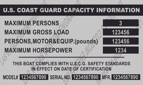 BOAT CAPACITY & Data aluminum Plate 5x3" SILVER-Custom engraving included - Picture 2 of 5