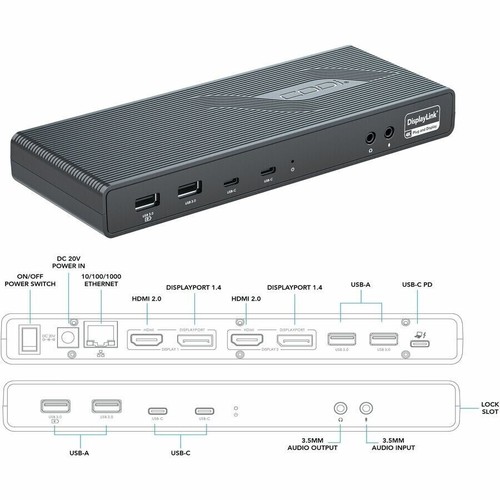 Codi A01200 Dual 4K HDMI DisplayPort RJ45 Audio IO 3.5mm USB-A USB-C Uni Dock - Imagen 3 de 4