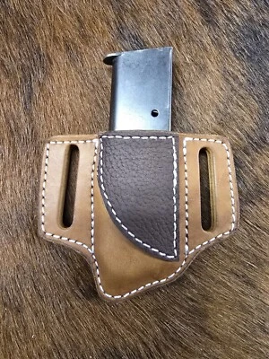 PANHANDLE LEATHER WORKS Leather Magazine Holder, 1911 .45, Single Stack, ACP, Belt Carry, OWB Made In US