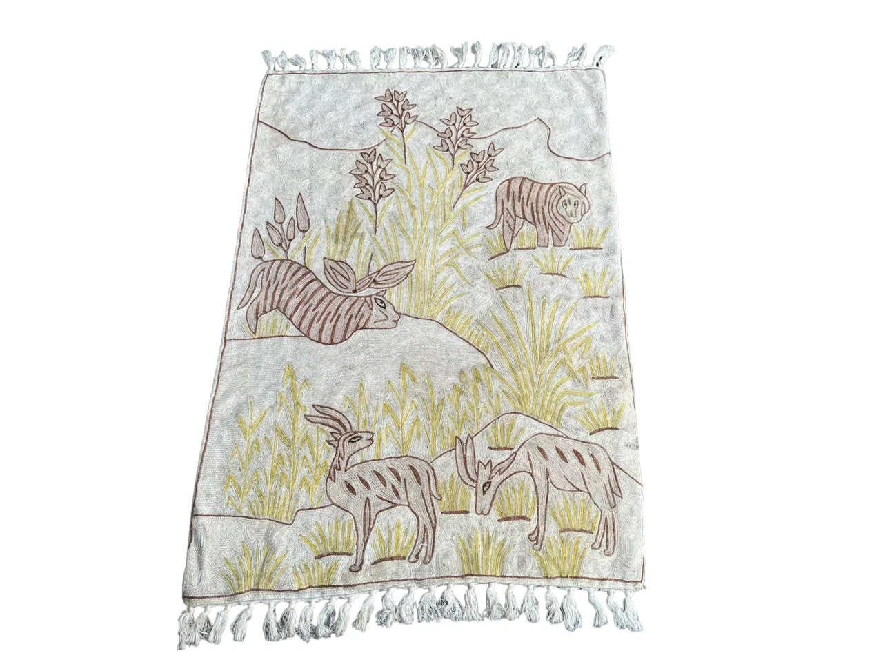 Vintage French Aubusson Style Rug Chain Stitch Pictorial Wool Tapestry 2x3 ft