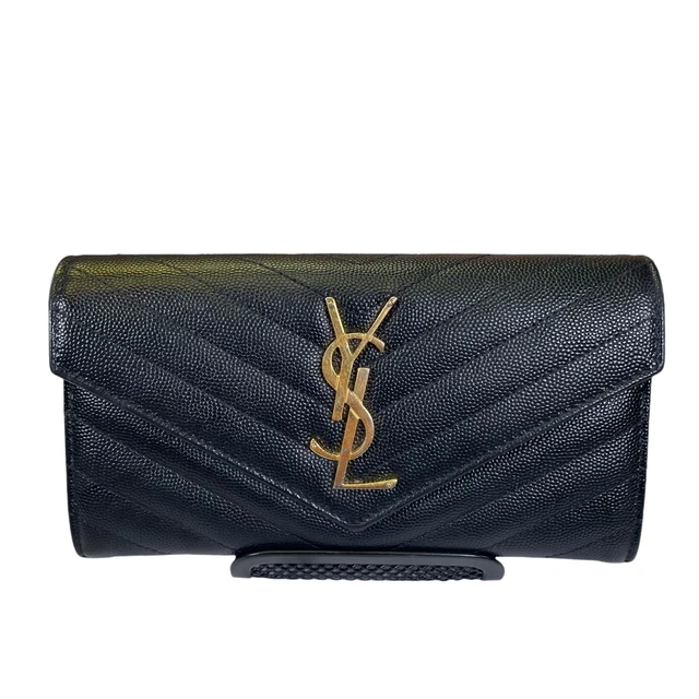 Saint Laurent YSL Cassandre Matelasse Black Brushed Gold Logo International Long