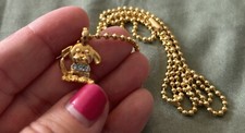Dog Puppy Gold Tone Crystal Rhinestone Pendant Chain Link Necklace