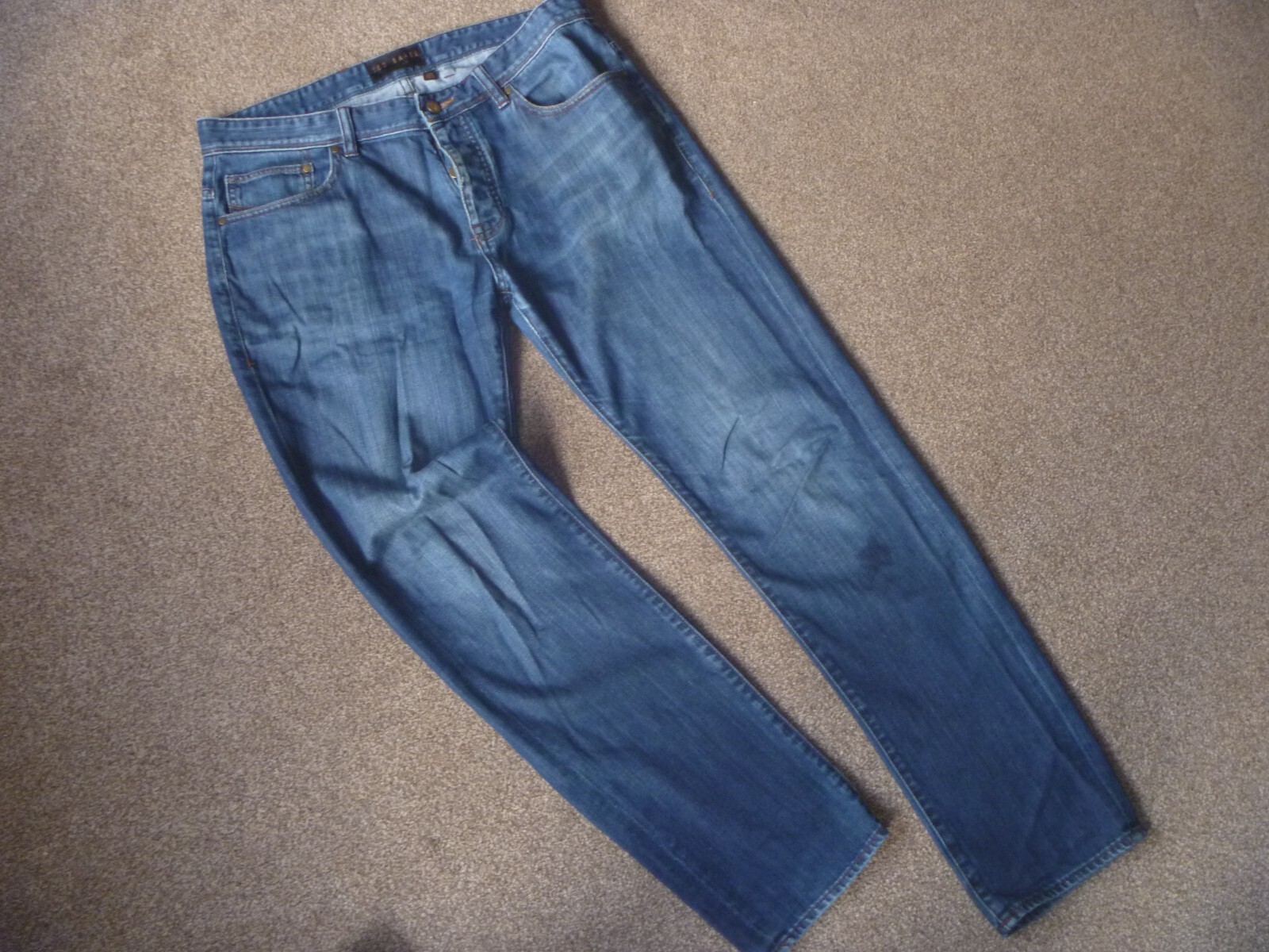 TED BAKER Mens Size 34 Jeans Blue Straight Regular Denim W34 L32 Button